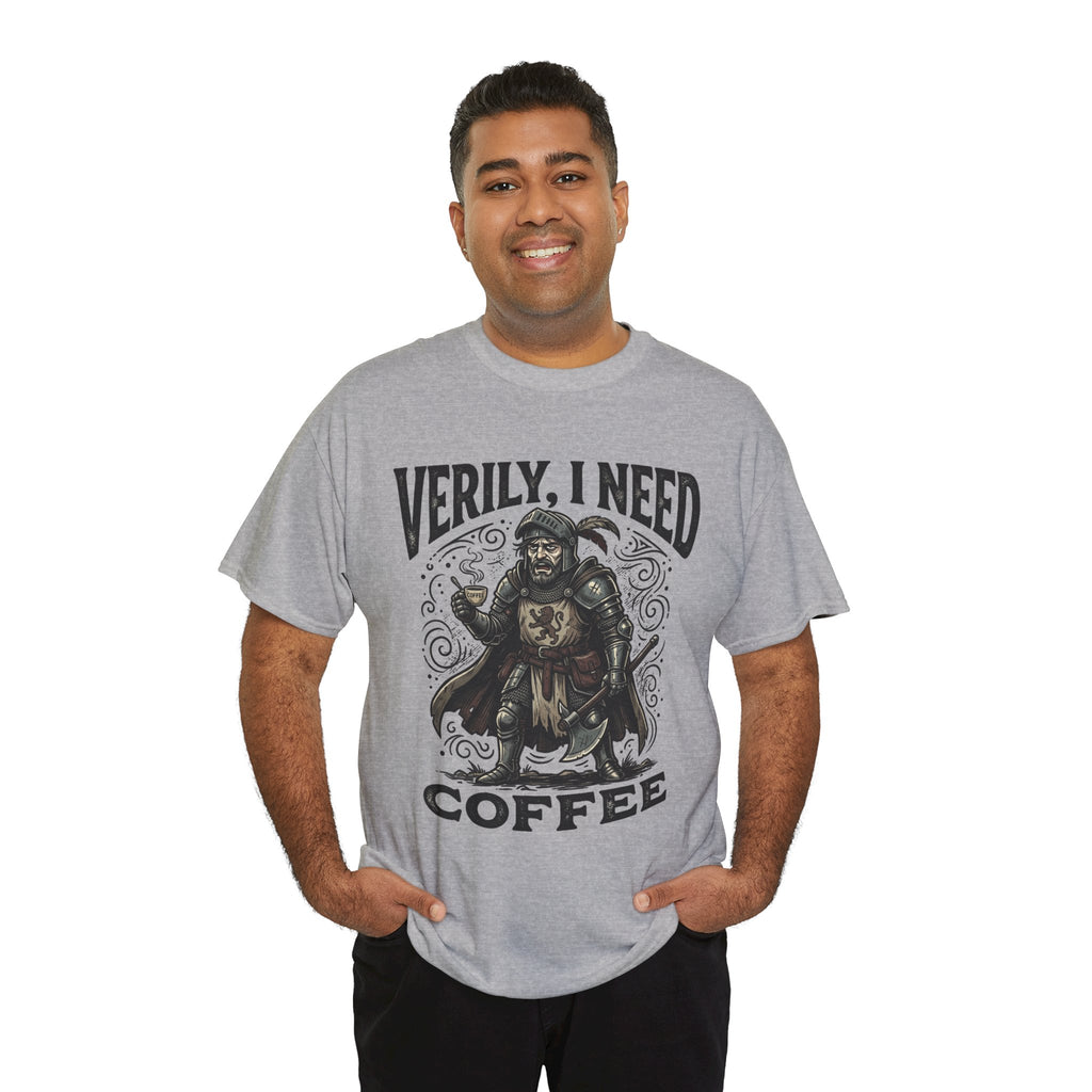 Coffee Viking T‑Shirt — “Verily, I Need Coffee” Medieval Warrior Tee