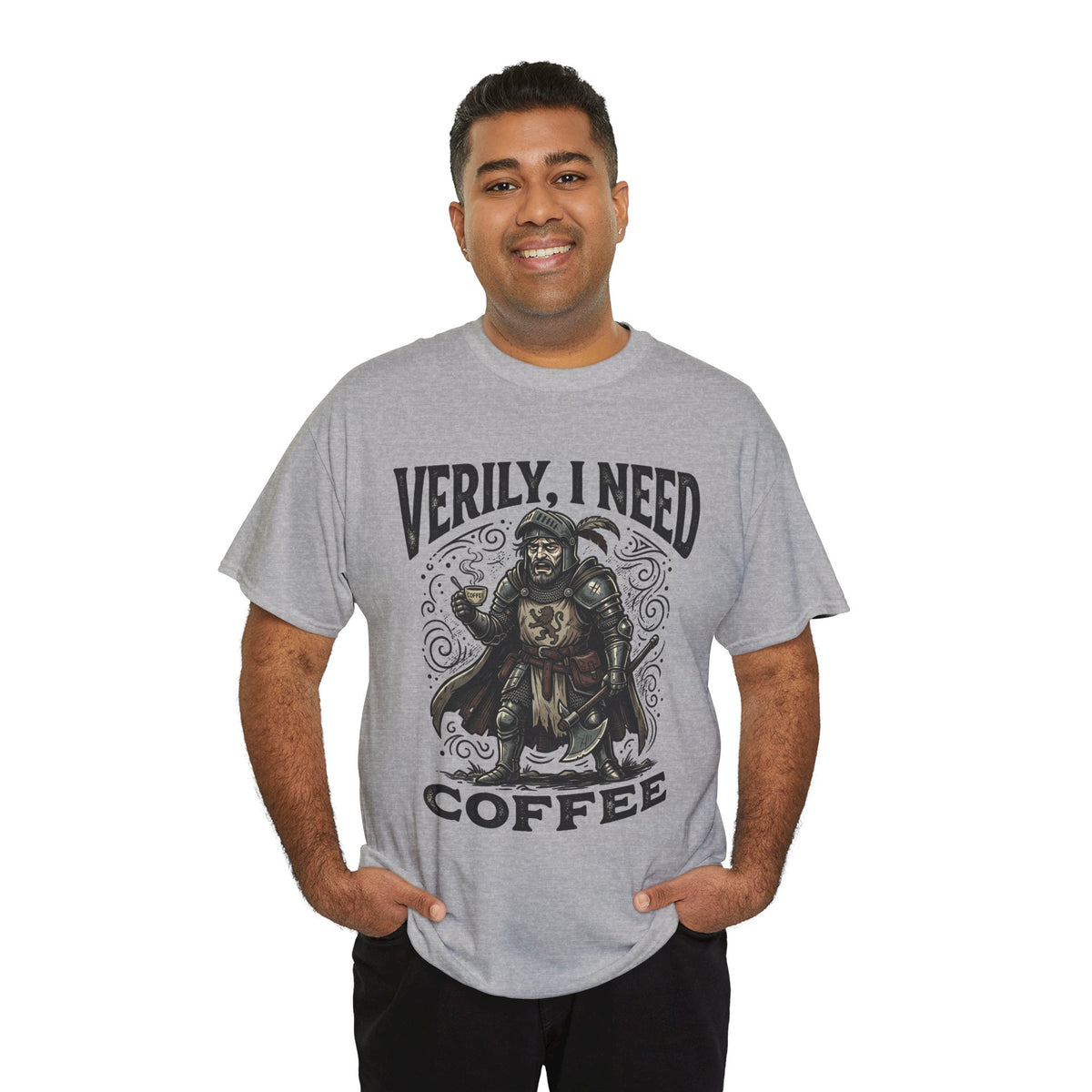 Coffee Viking T‑Shirt — “Verily, I Need Coffee” Medieval Warrior Tee