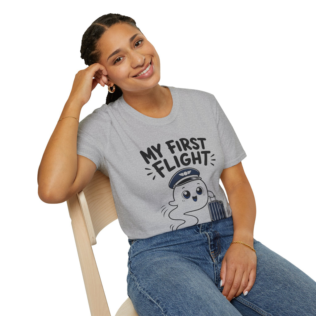 My First Flight T-Shirt — Cute Baby/Infant Travel Tee (Pilot Hat Ghost Design)