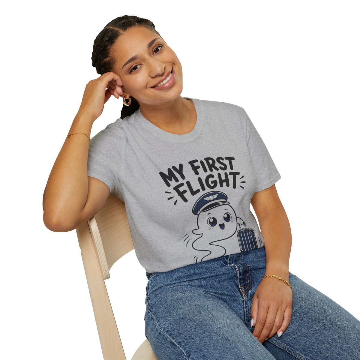 My First Flight T-Shirt — Cute Baby/Infant Travel Tee (Pilot Hat Ghost Design)