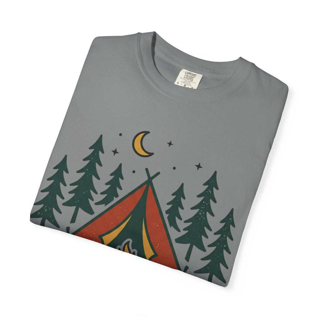 Camping T-Shirt — "Offline and Outside" Tent & Campfire Graphic