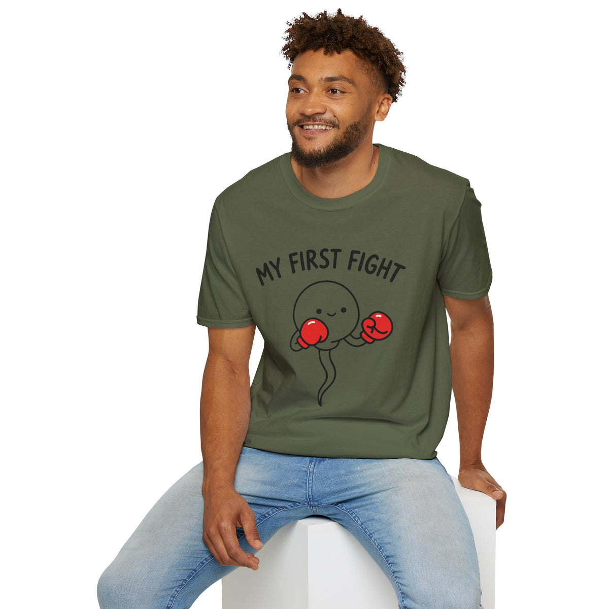 My First Fight T‑Shirt — Cute Boxing Sperm Fertility Humor Gift