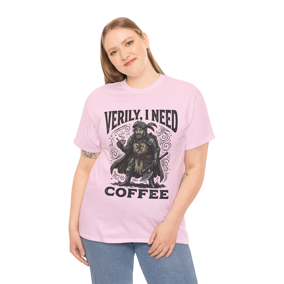 Coffee Viking T‑Shirt — “Verily, I Need Coffee” Medieval Warrior Tee