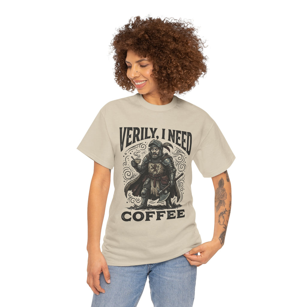 Coffee Viking T‑Shirt — “Verily, I Need Coffee” Medieval Warrior Tee