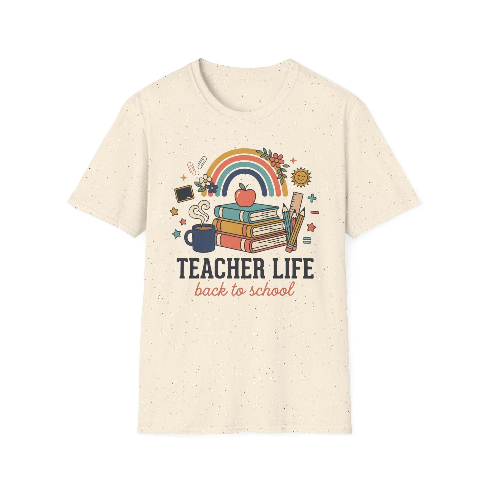 Teacher Life Back to School T-Shirt — Rainbow Books & Apple Graphic