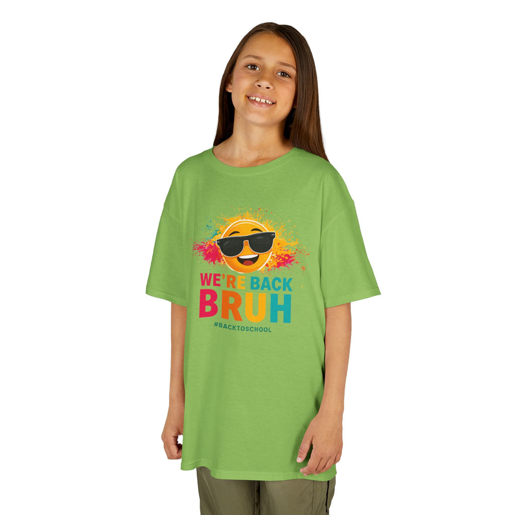 We're Back Bruh Kids Tee — Colorful Sunny Sunglasses Graphic Shirt for Kids