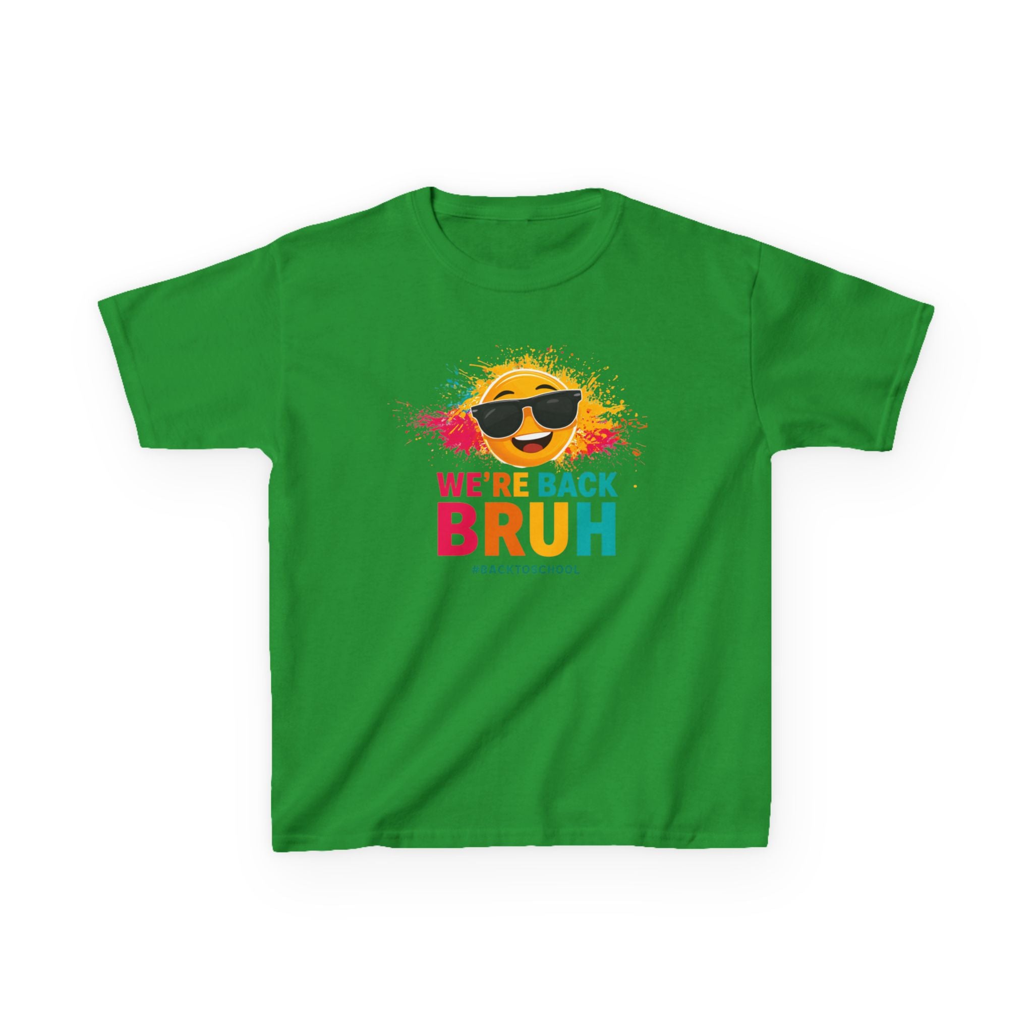 We're Back Bruh Kids Tee — Colorful Sunny Sunglasses Graphic Shirt for Kids