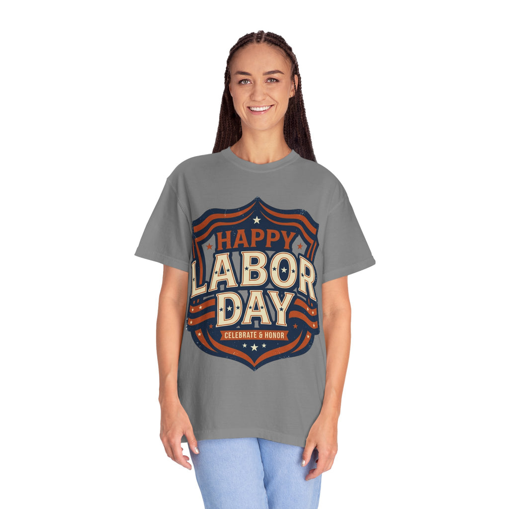 Happy Labor Day 'Celebrate & Honor' Shield Graphic T-Shirt