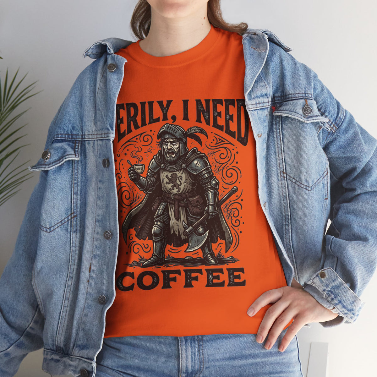Coffee Viking T‑Shirt — “Verily, I Need Coffee” Medieval Warrior Tee