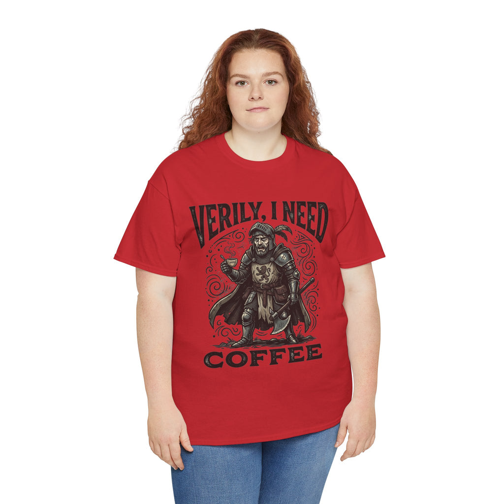 Coffee Viking T‑Shirt — “Verily, I Need Coffee” Medieval Warrior Tee
