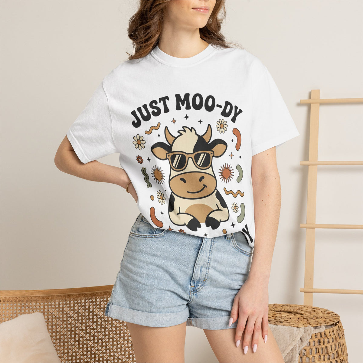 Just Moo-dy Cow T-Shirt — Cute Retro Cow Graphic Tee