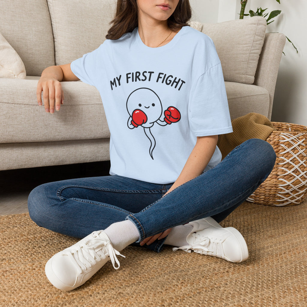 My First Fight T‑Shirt — Cute Boxing Sperm Fertility Humor Gift