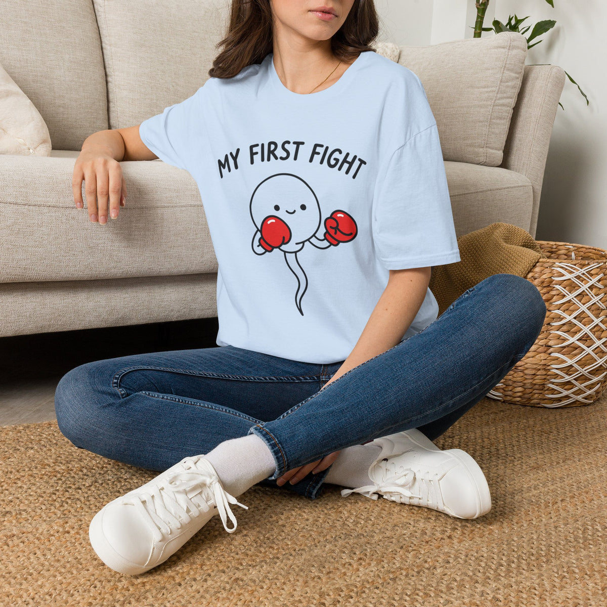 My First Fight T‑Shirt — Cute Boxing Sperm Fertility Humor Gift