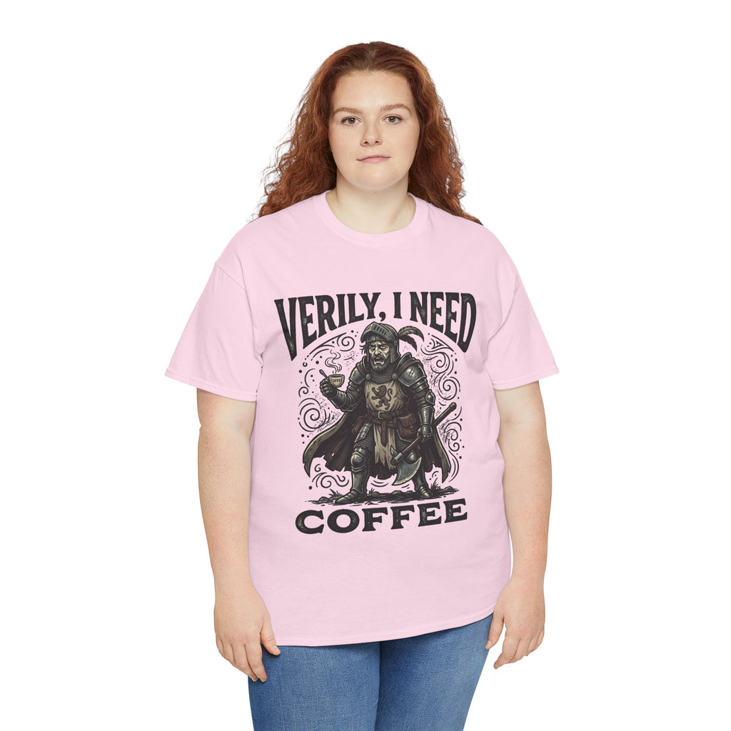 Coffee Viking T‑Shirt — “Verily, I Need Coffee” Medieval Warrior Tee