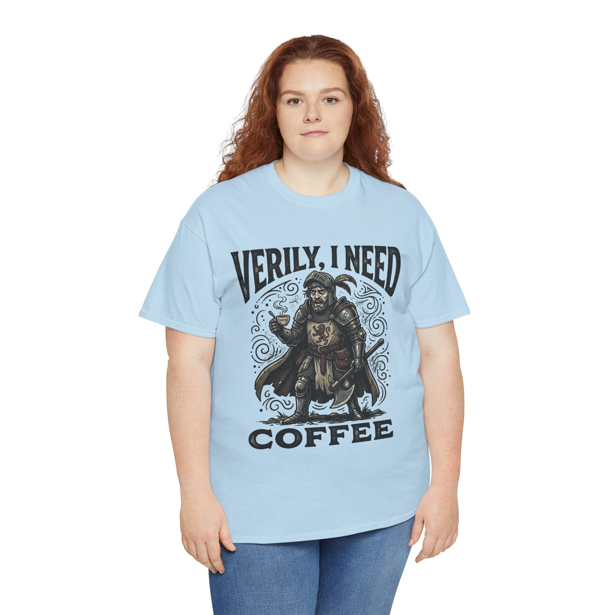 Coffee Viking T‑Shirt — “Verily, I Need Coffee” Medieval Warrior Tee