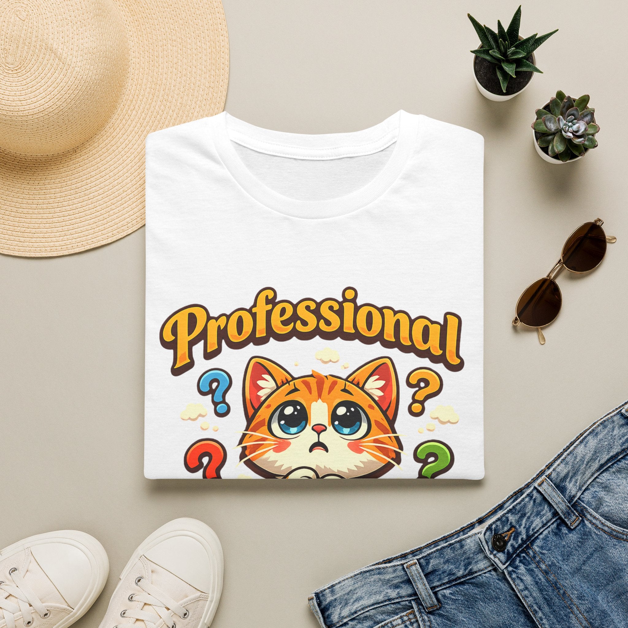T-Shirt — "Professional Overthinker" Cute Cat Graphic