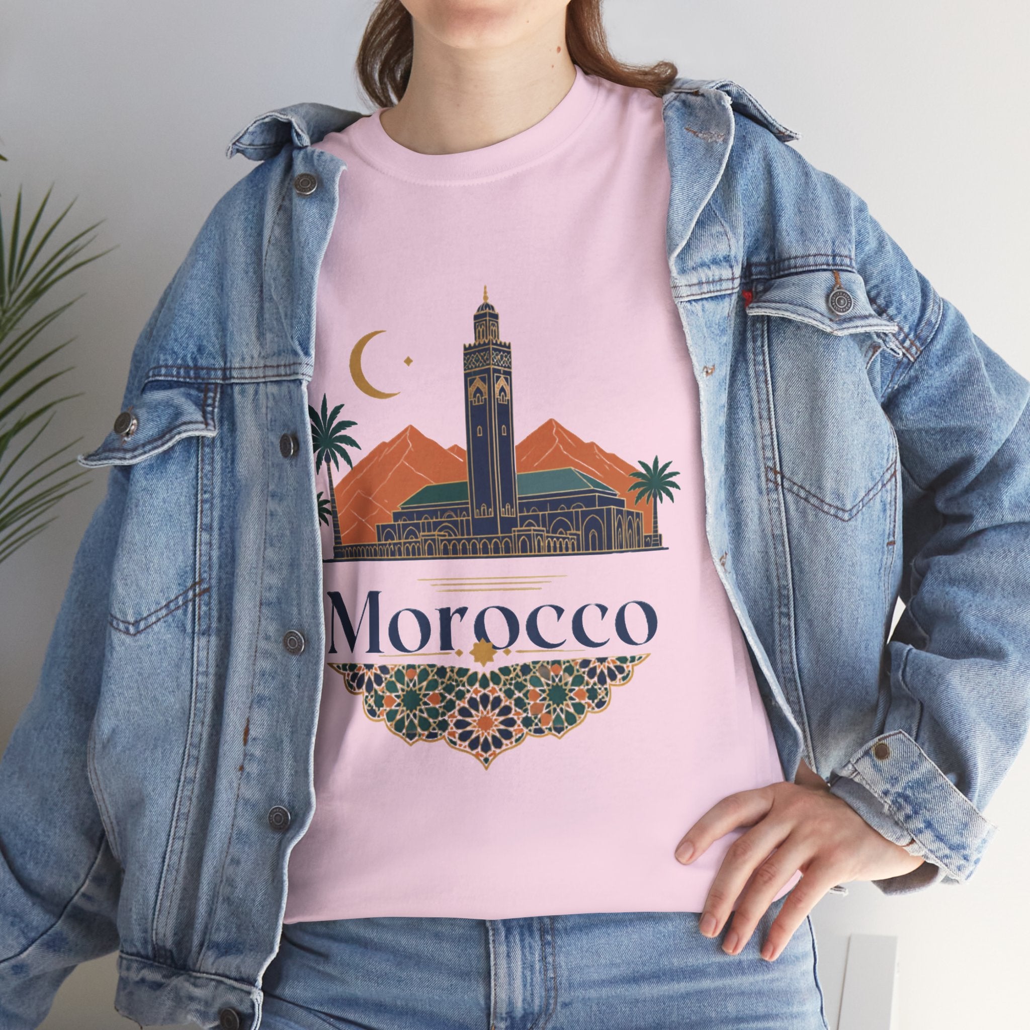 Morocco Travel T-Shirt — Atlas Mountains & Koutoubia Mosque Graphic Tee