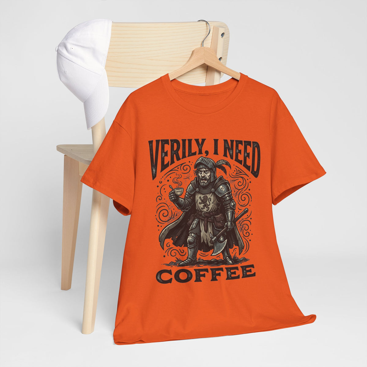 Coffee Viking T‑Shirt — “Verily, I Need Coffee” Medieval Warrior Tee