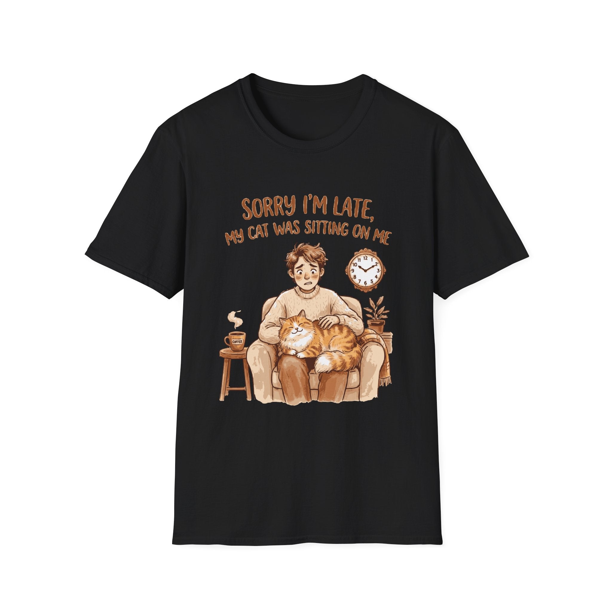 Cat Lover T‑Shirt — "Sorry I'm Late, My Cat Was Sitting On Me" Funny Graphic Tee
