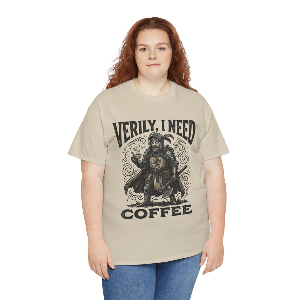 Coffee Viking T‑Shirt — “Verily, I Need Coffee” Medieval Warrior Tee