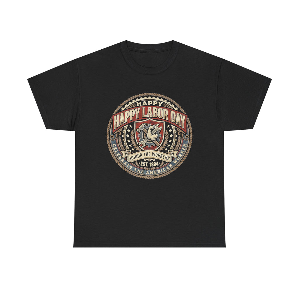 Happy Labor Day Tee – Vintage American Workers Emblem Shirt