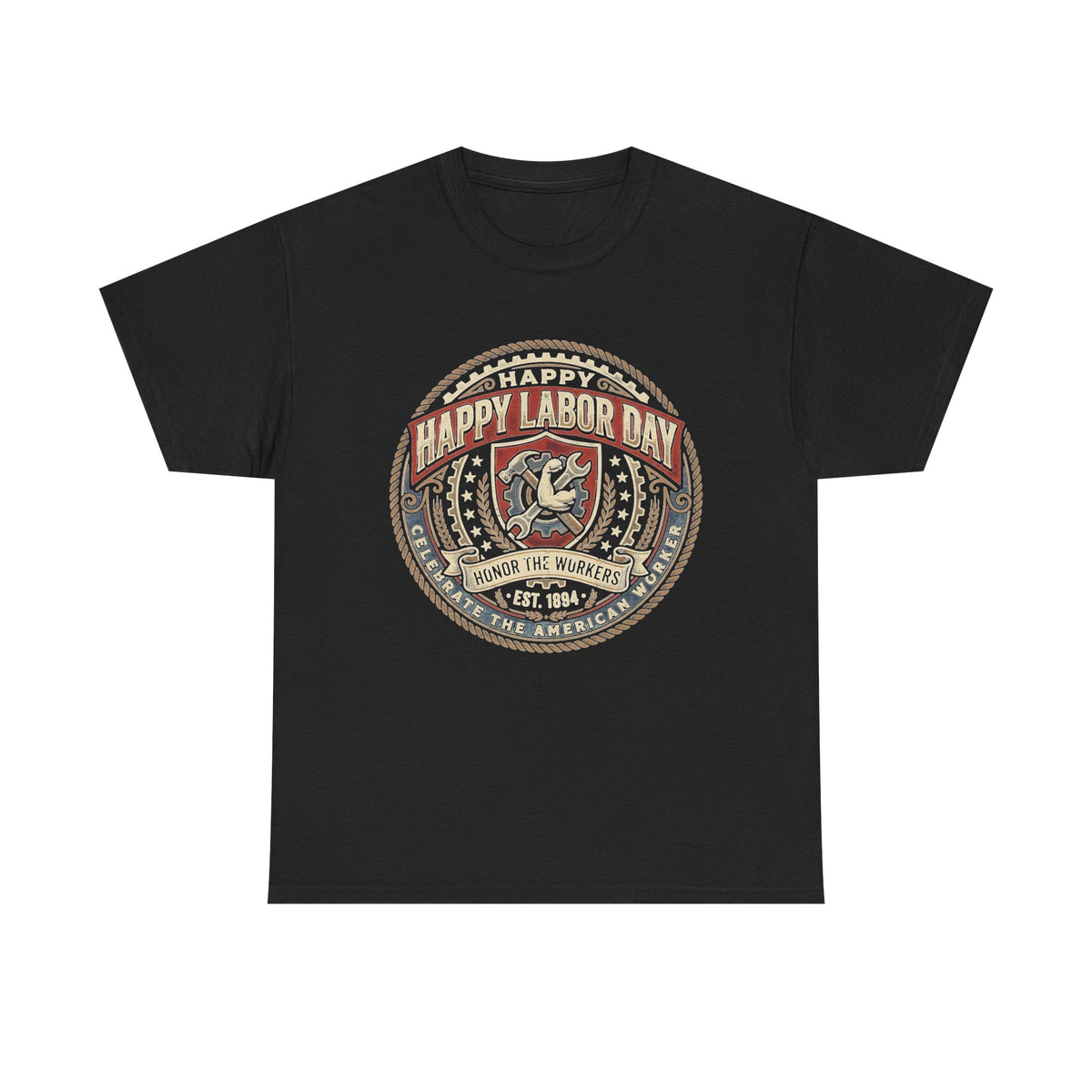 Happy Labor Day Tee – Vintage American Workers Emblem Shirt