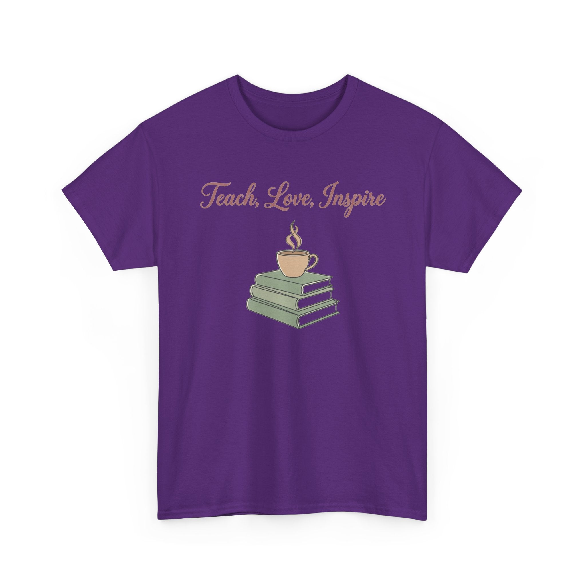 Teacher Tee — "Teach, Love, Inspire" Book & Coffee Graphic T-Shirt