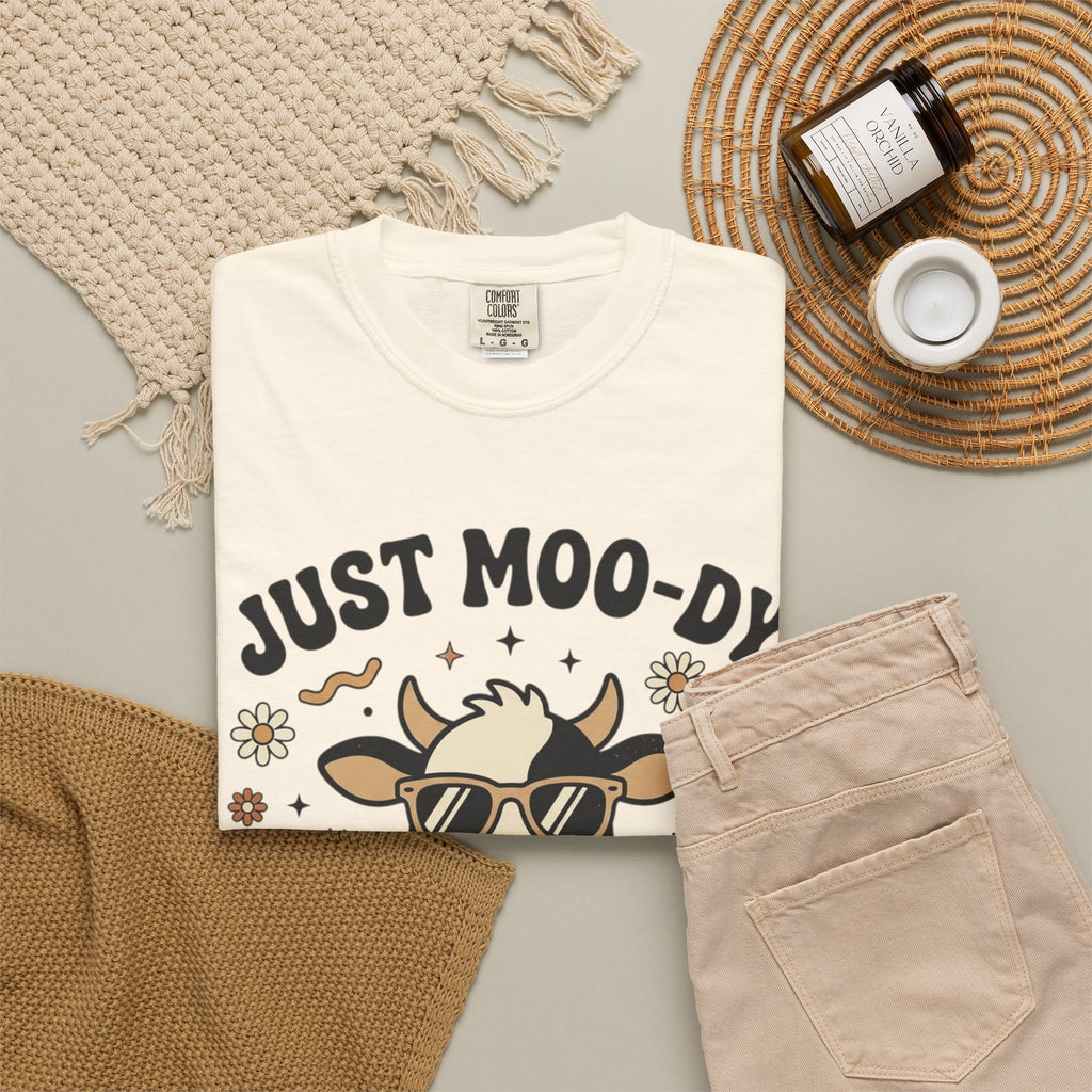 Just Moo-dy Cow T-Shirt — Cute Retro Cow Graphic Tee