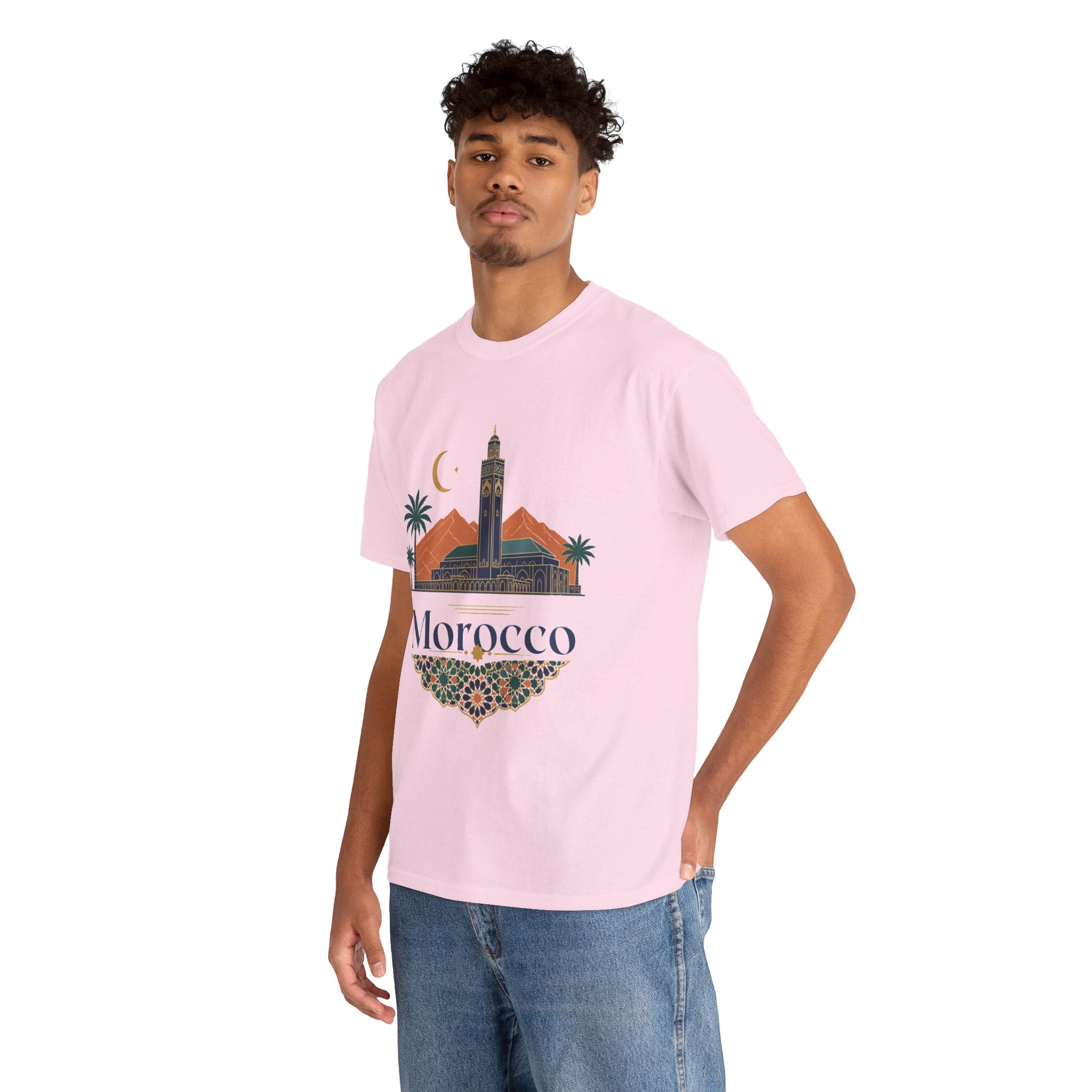 Morocco Travel T-Shirt — Atlas Mountains & Koutoubia Mosque Graphic Tee