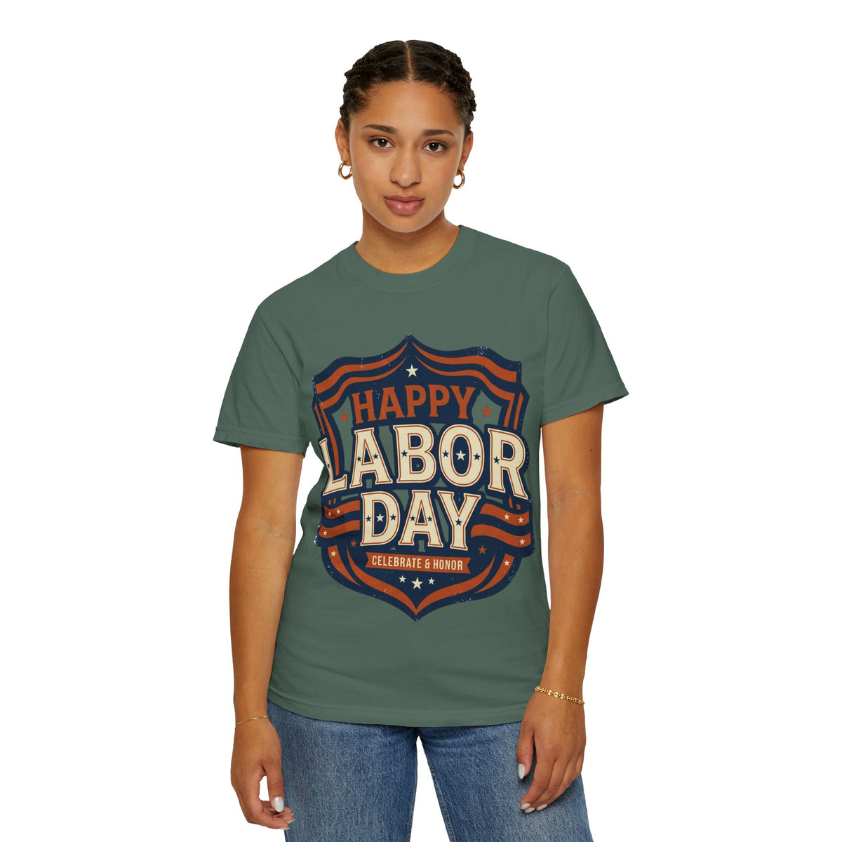 Happy Labor Day 'Celebrate & Honor' Shield Graphic T-Shirt