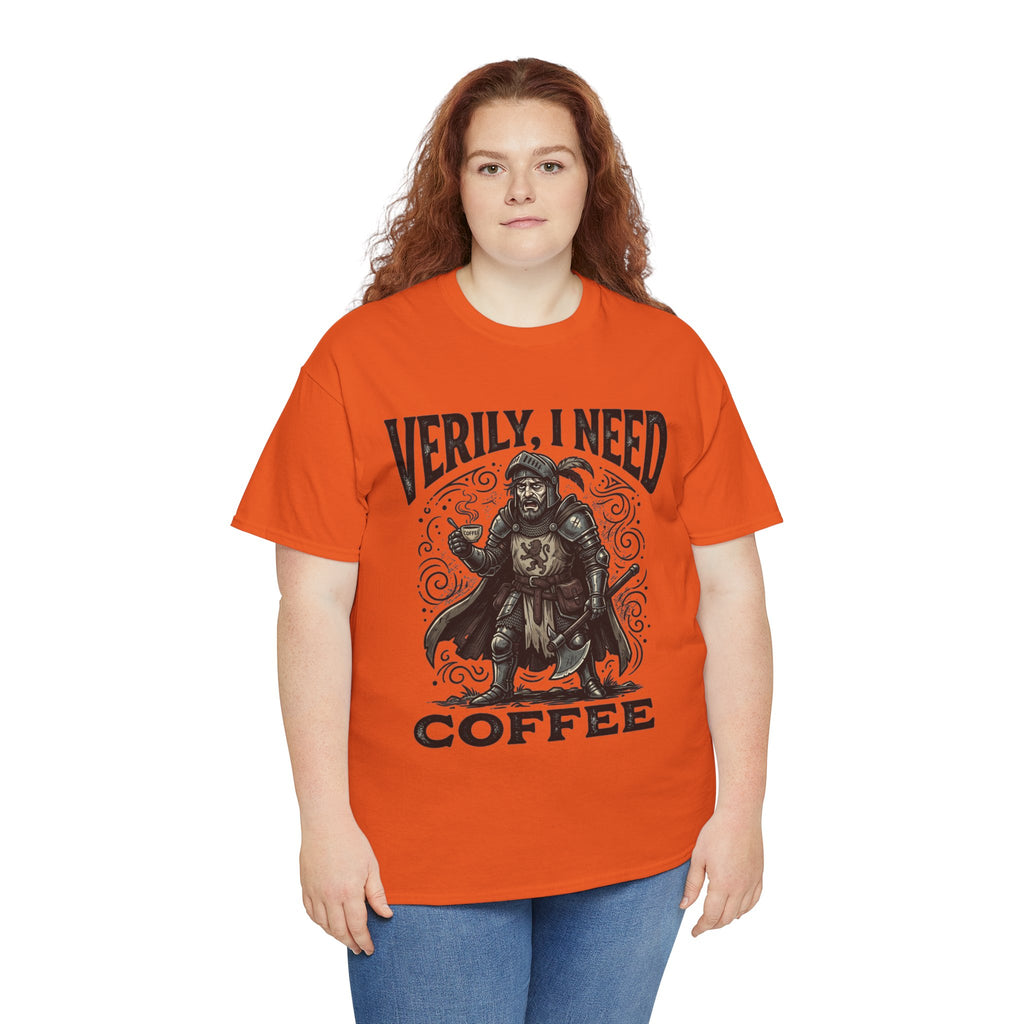 Coffee Viking T‑Shirt — “Verily, I Need Coffee” Medieval Warrior Tee