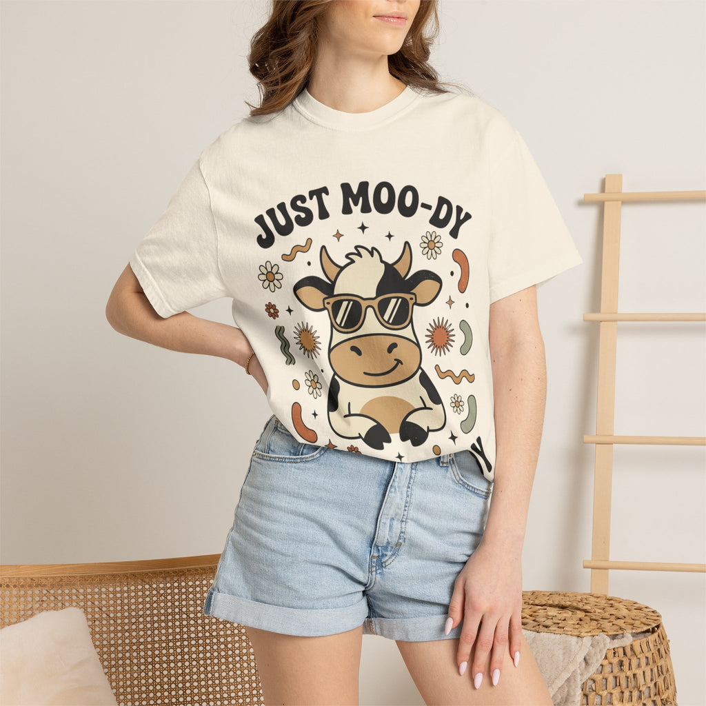 Just Moo-dy Cow T-Shirt — Cute Retro Cow Graphic Tee