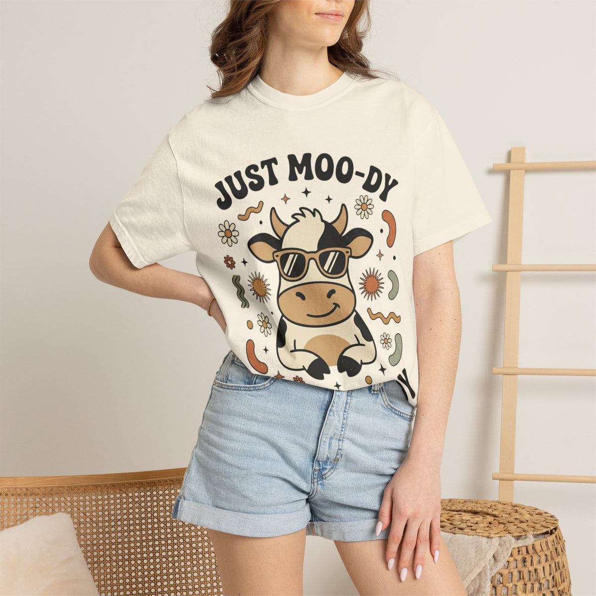 Just Moo-dy Cow T-Shirt — Cute Retro Cow Graphic Tee