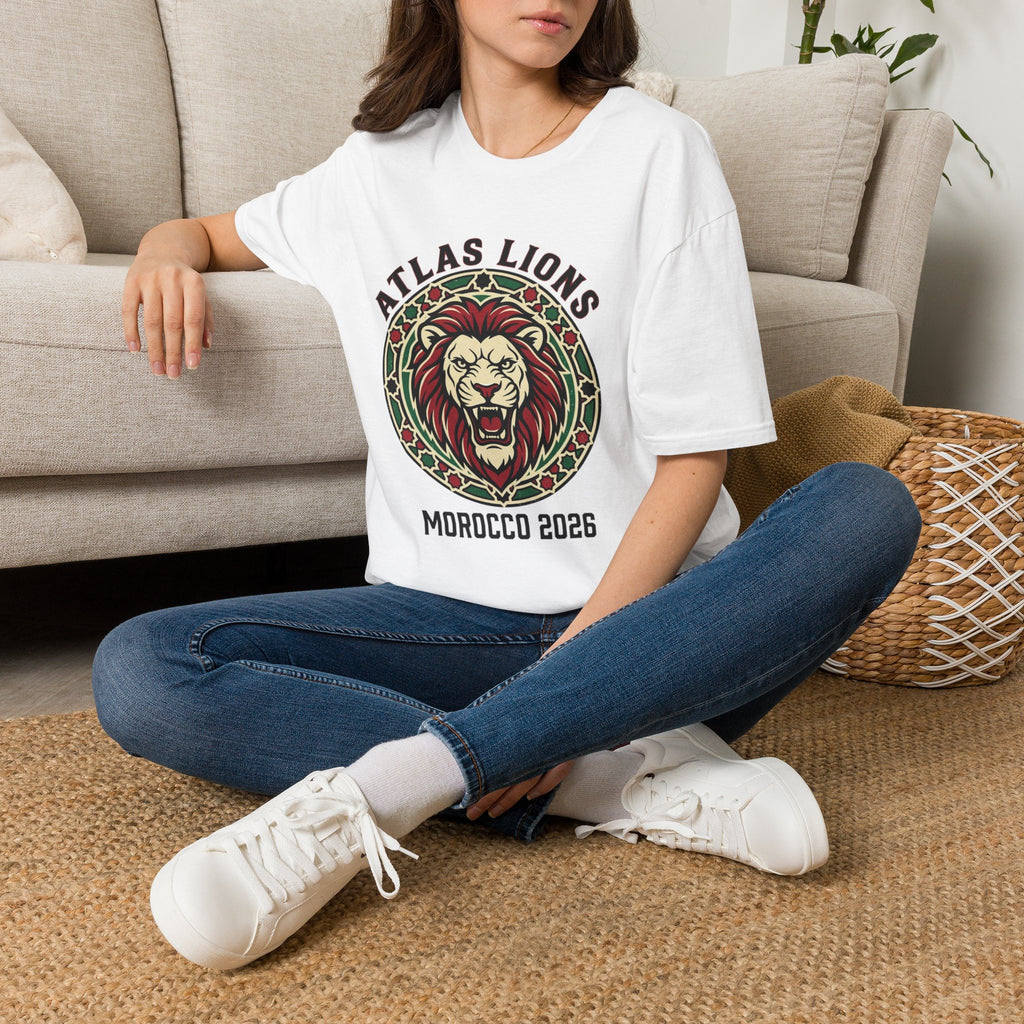Atlas Lions Morocco 2026 T-Shirt — Lion Crest Soccer Fan Tee