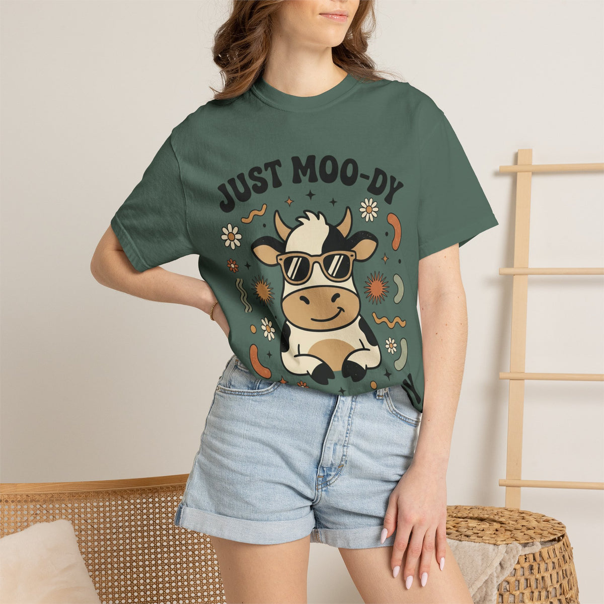 Just Moo-dy Cow T-Shirt — Cute Retro Cow Graphic Tee