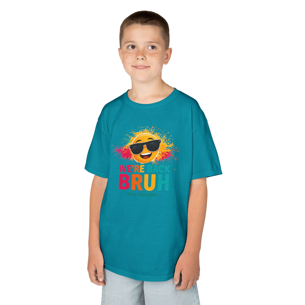 We're Back Bruh Kids Tee — Colorful Sunny Sunglasses Graphic Shirt for Kids