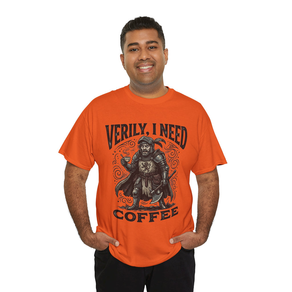 Coffee Viking T‑Shirt — “Verily, I Need Coffee” Medieval Warrior Tee