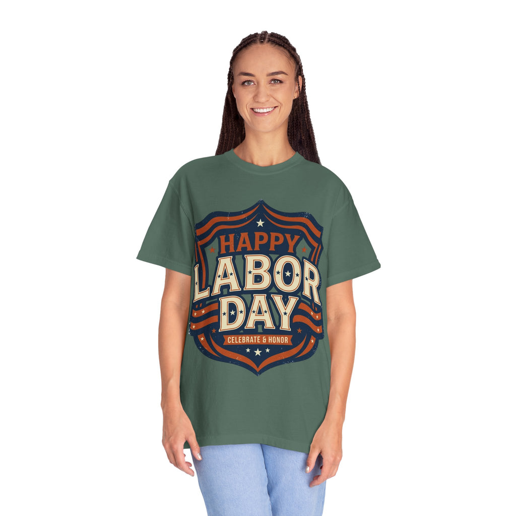 Happy Labor Day 'Celebrate & Honor' Shield Graphic T-Shirt