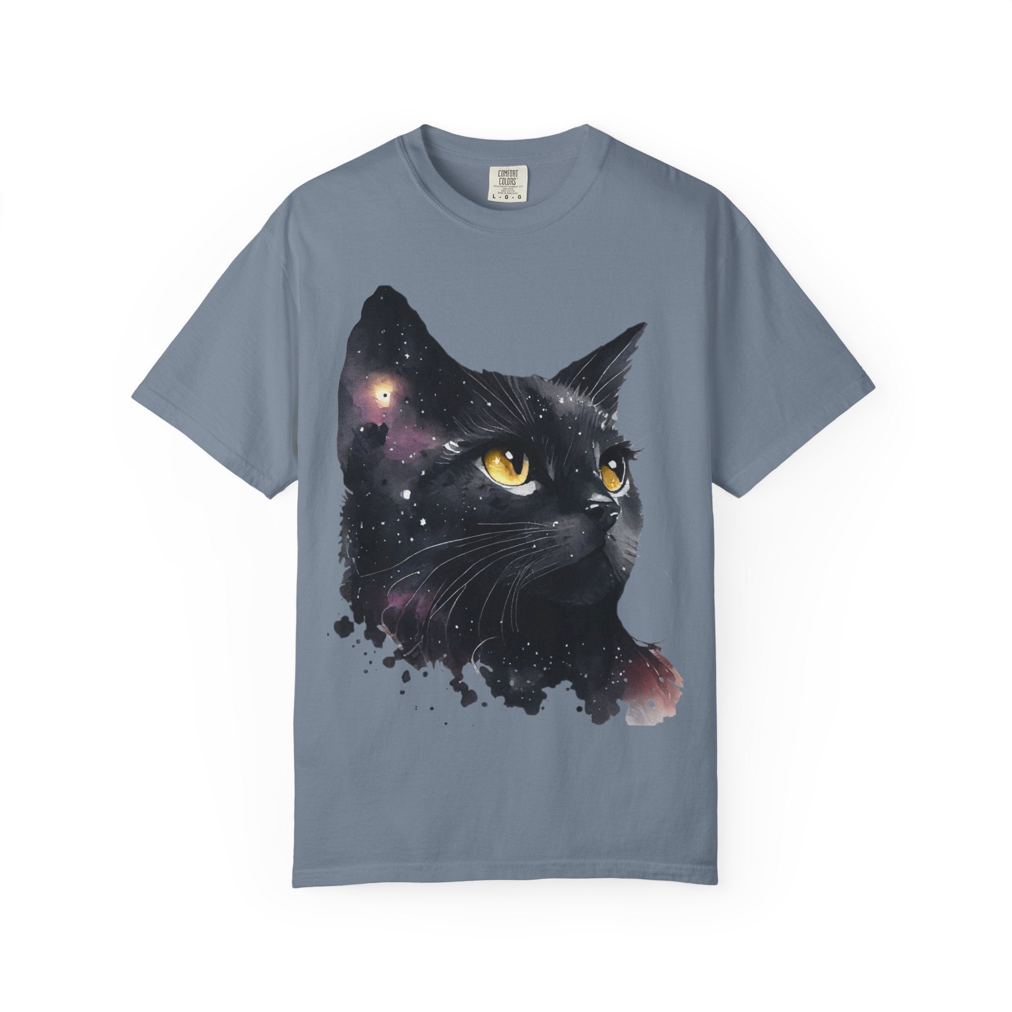Galaxy Black Cat T-Shirt — Cosmic Cat Portrait Tee
