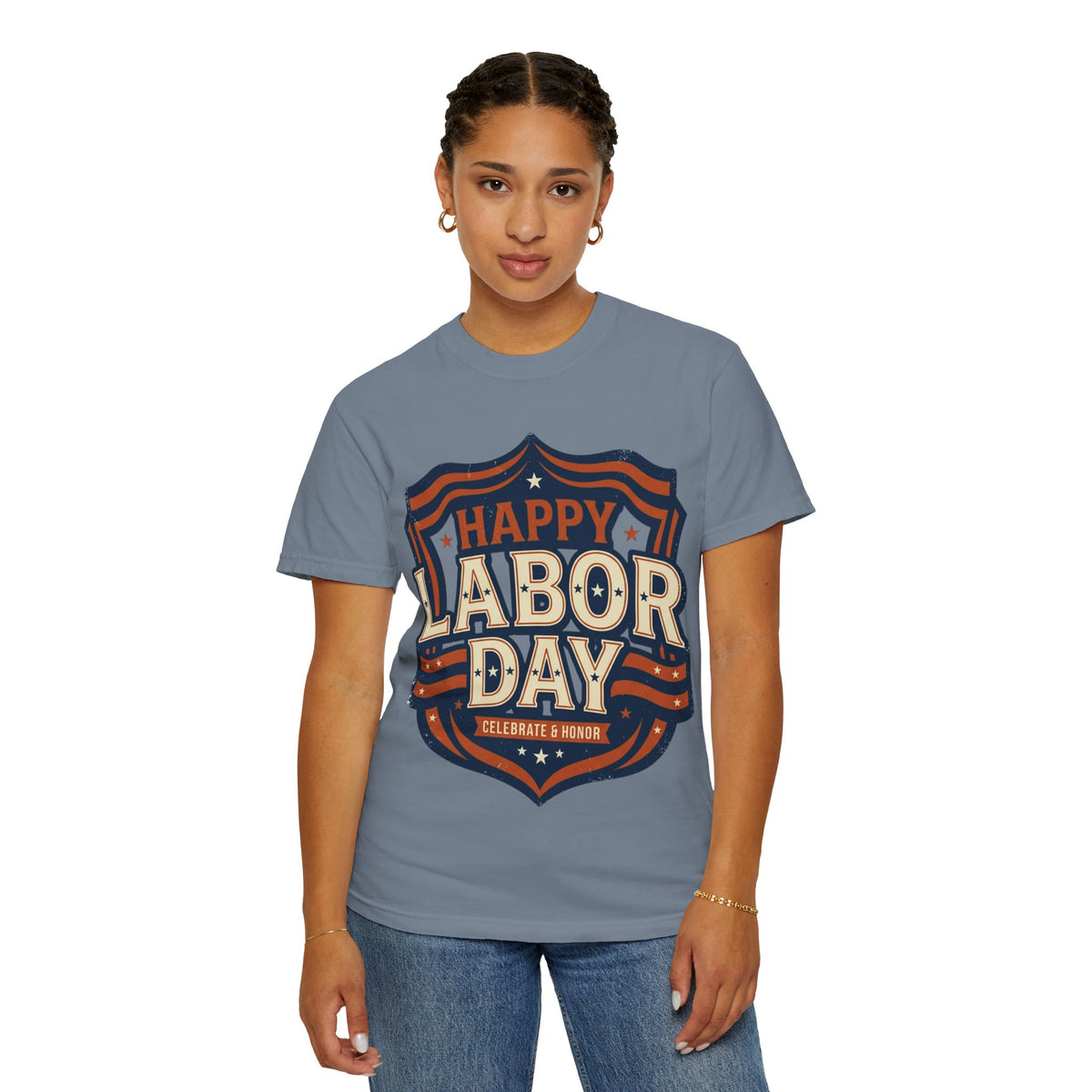 Happy Labor Day 'Celebrate & Honor' Shield Graphic T-Shirt