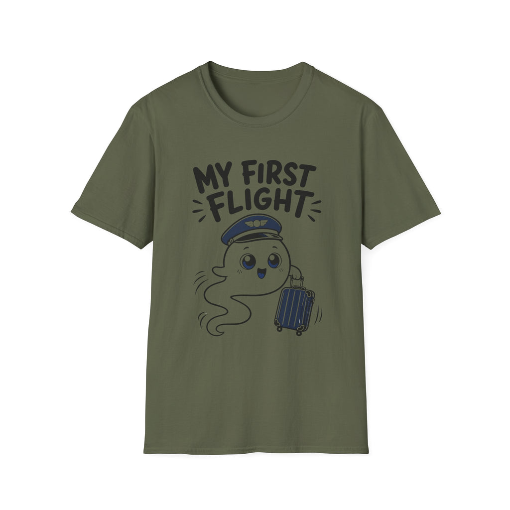 My First Flight T-Shirt — Cute Baby/Infant Travel Tee (Pilot Hat Ghost Design)
