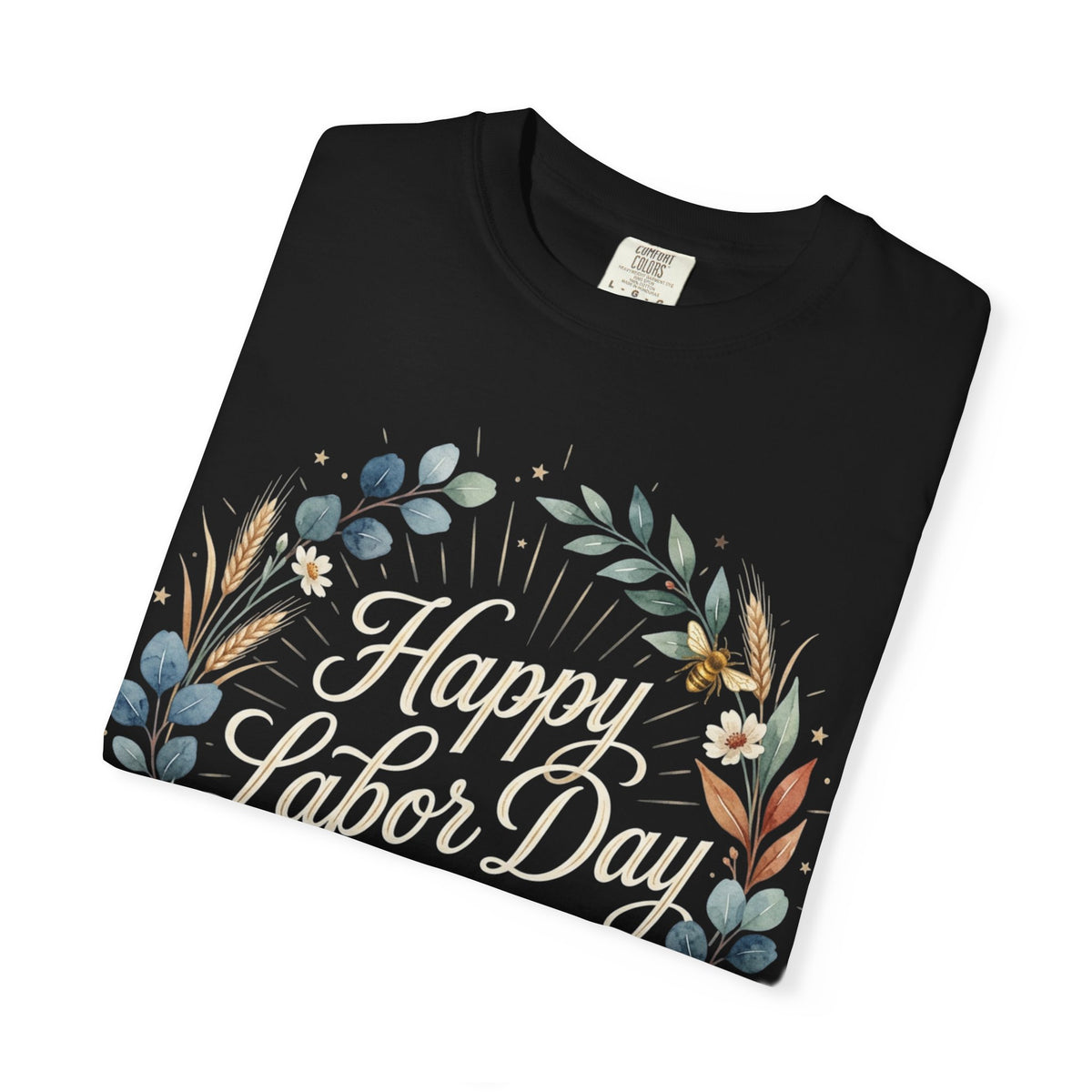 Labor Day Floral T-Shirt — "Happy Labor Day" Wreath Design