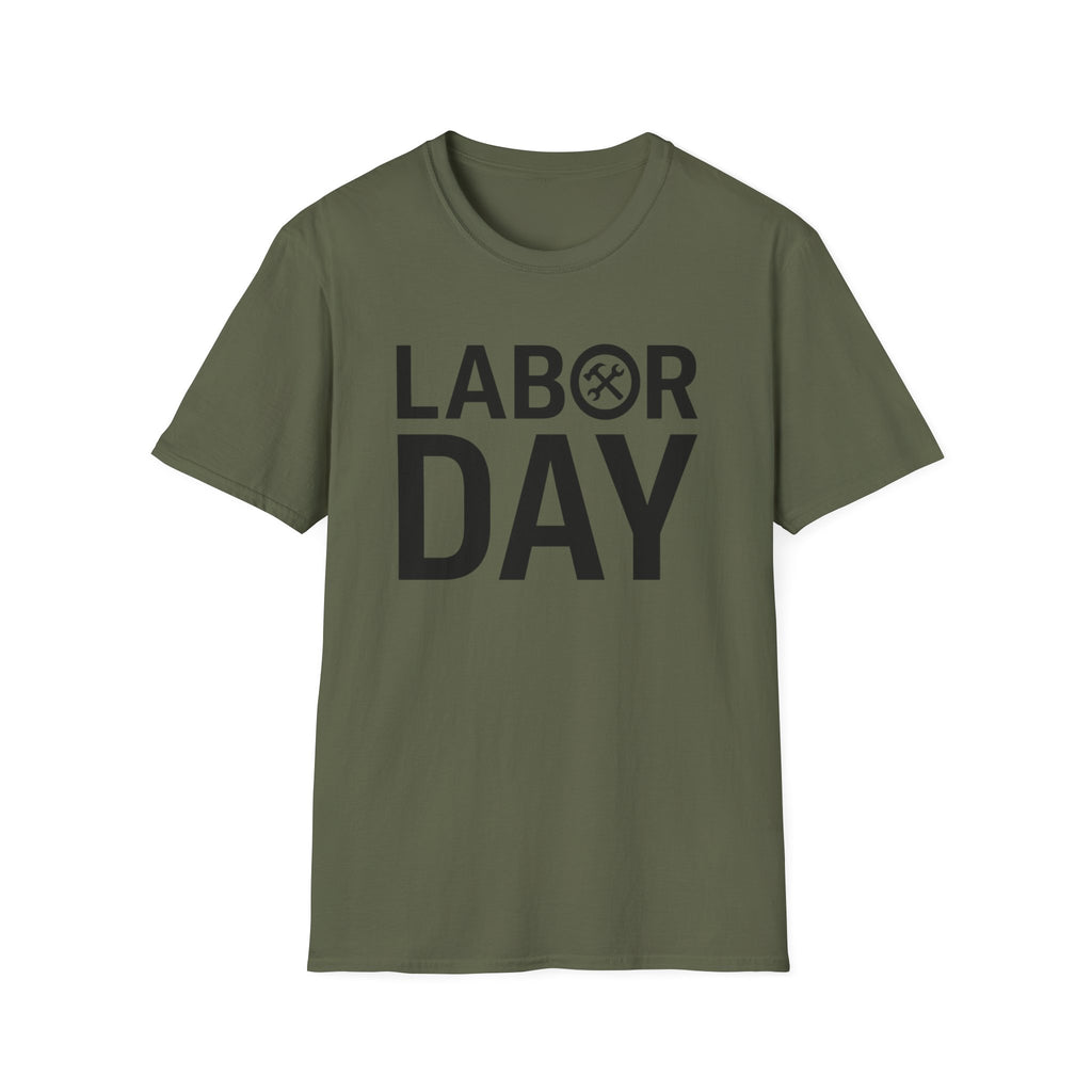 Labor Day Tools Graphic T-Shirt — Bold 'Labor Day' Text with Wrench & Hammer