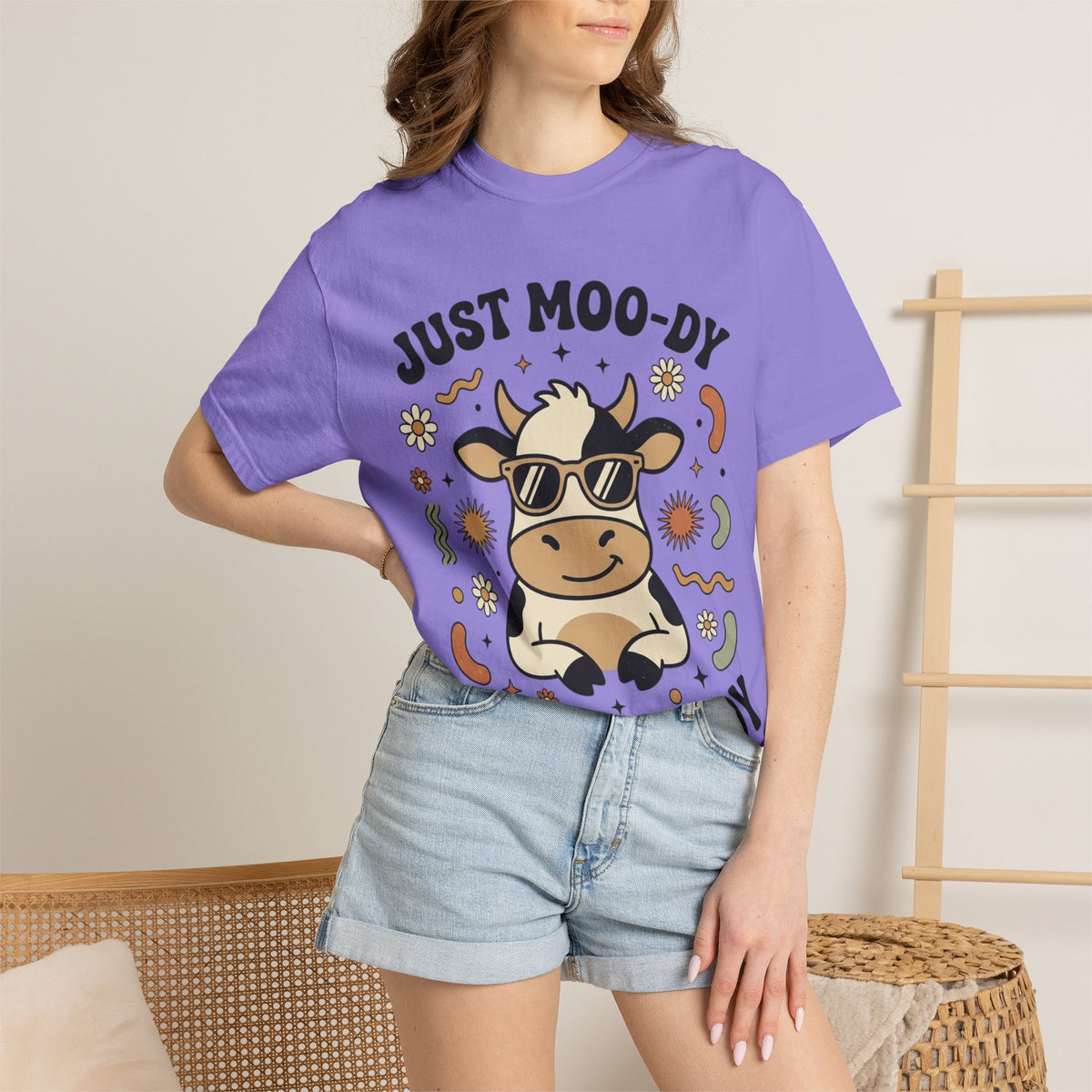 Just Moo-dy Cow T-Shirt — Cute Retro Cow Graphic Tee