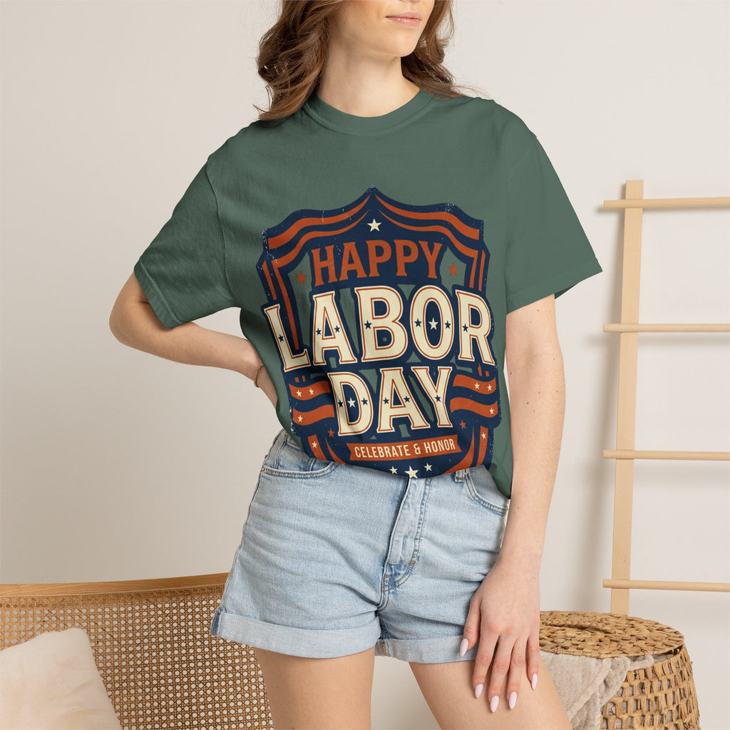 Happy Labor Day 'Celebrate & Honor' Shield Graphic T-Shirt