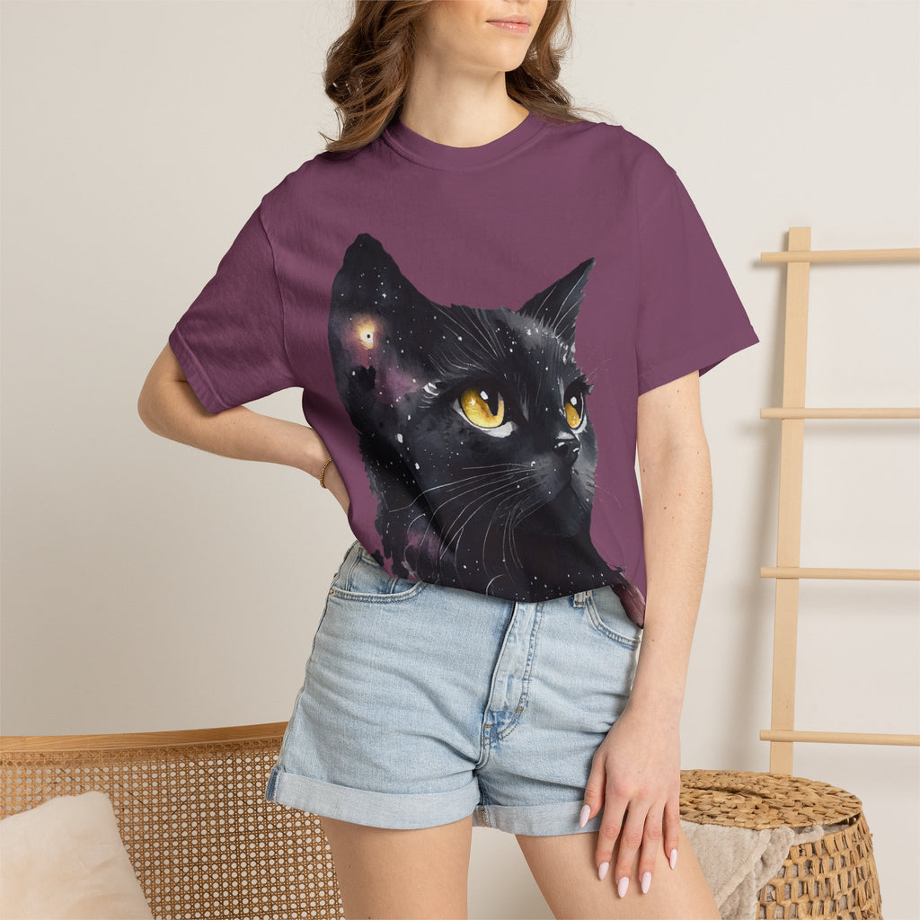 Galaxy Black Cat T-Shirt — Cosmic Cat Portrait Tee