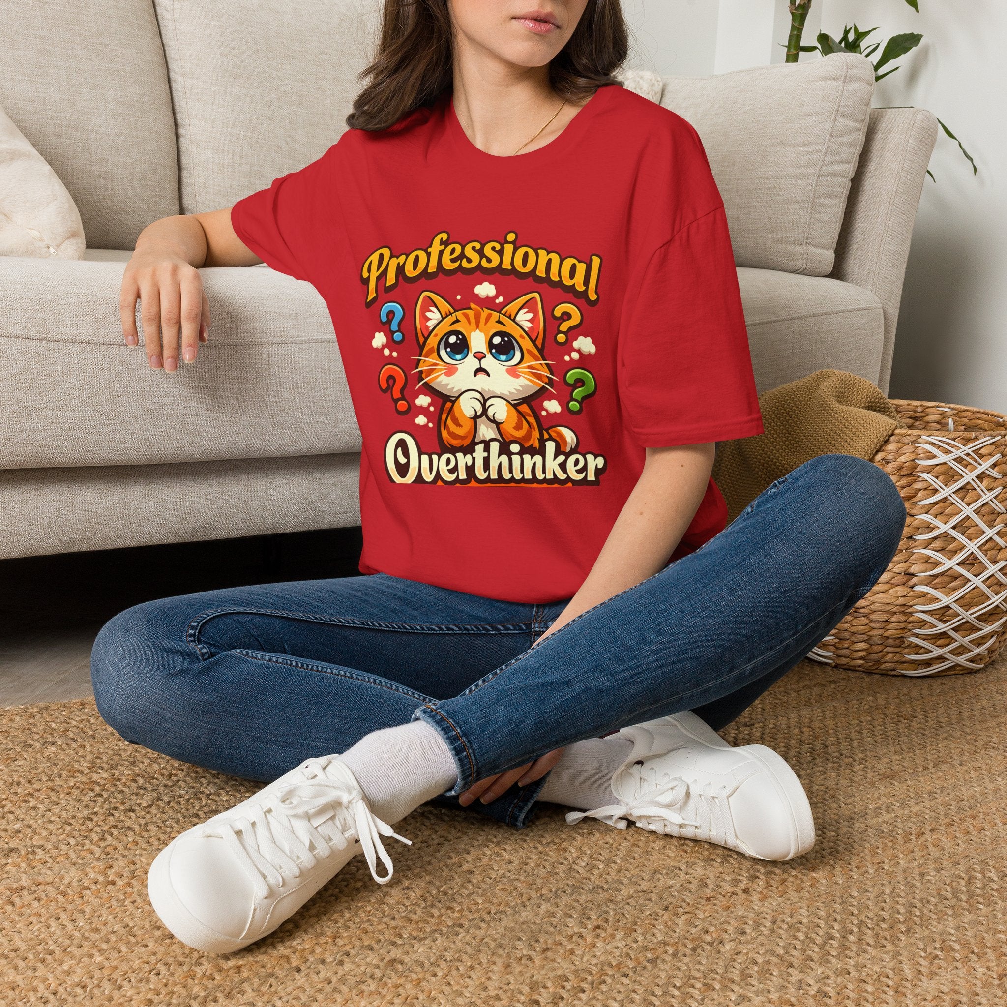 T-Shirt — "Professional Overthinker" Cute Cat Graphic