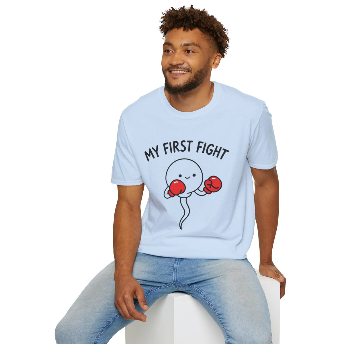 My First Fight T‑Shirt — Cute Boxing Sperm Fertility Humor Gift