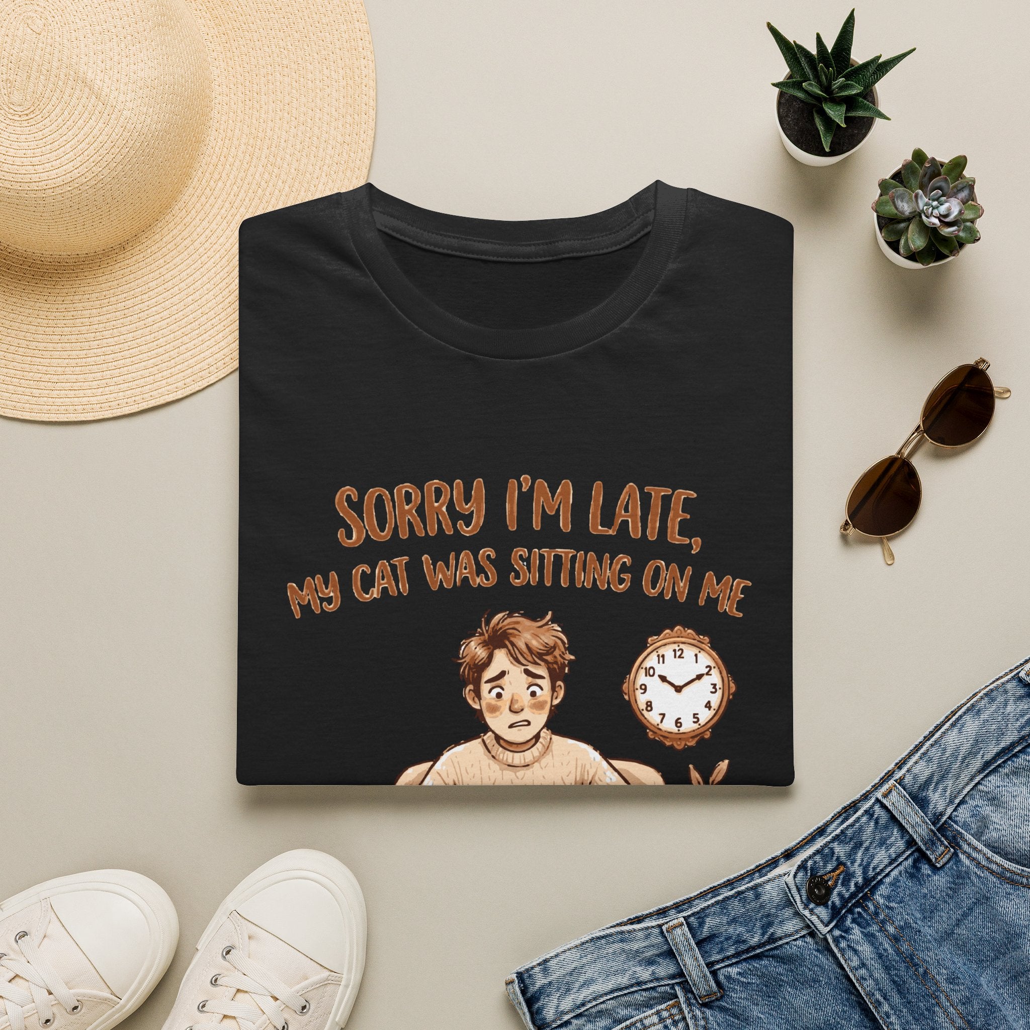 Cat Lover T‑Shirt — "Sorry I'm Late, My Cat Was Sitting On Me" Funny Graphic Tee