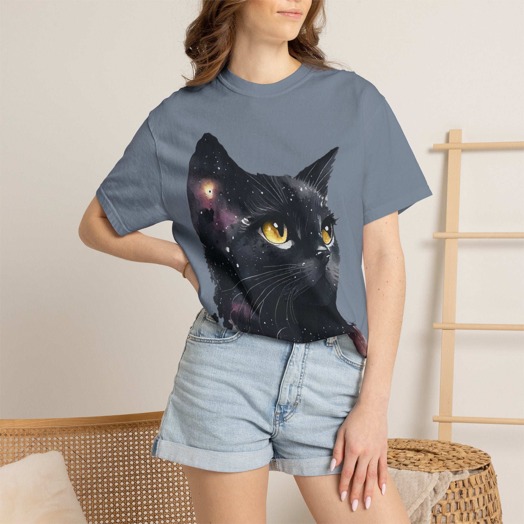 Galaxy Black Cat T-Shirt — Cosmic Cat Portrait Tee
